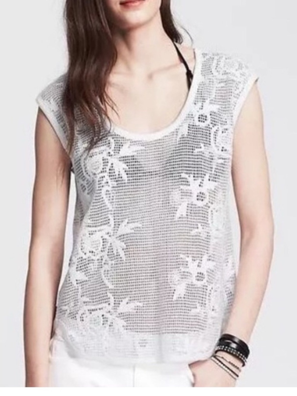 Banana Republic Woman’s NWT 100% Cotton Floral Lace Net Sleeveless Top Size M